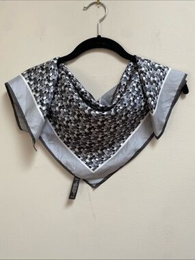 Coach Black, Gray & White Signature Pattern Square Silk Scarf